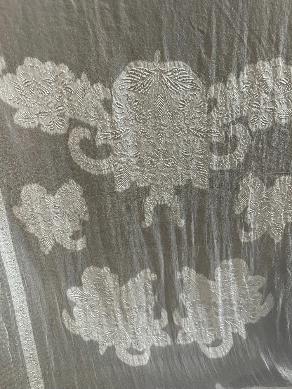 2 Japanese Hand Rolled Jaquard Sheer Embossed Hair Scarf - Polyester 15 x 4